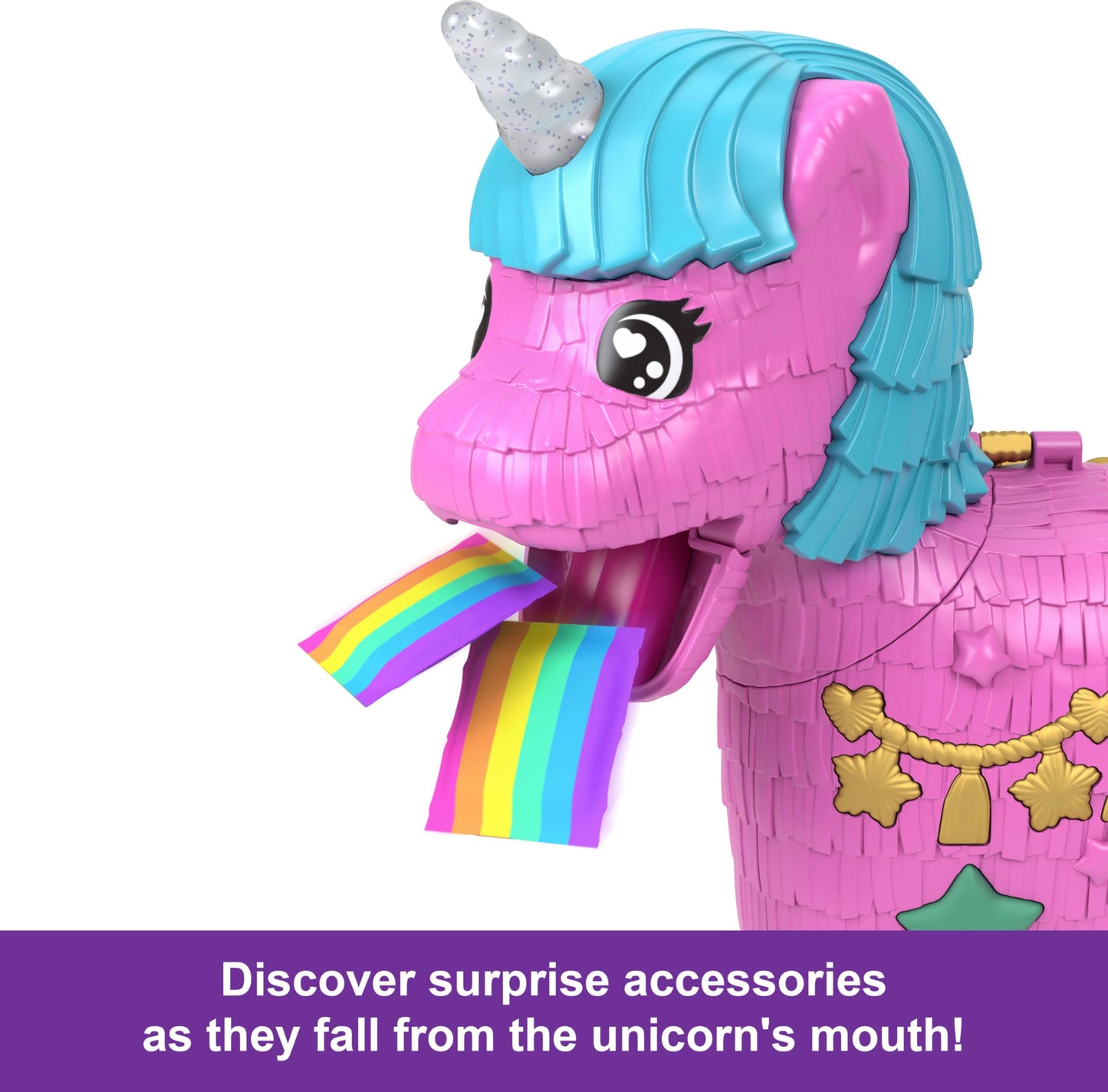 Polly Pocket Dolls & Playset with Pets & 25+ Surprise Accessories, Birthday Celebration Unicorn Partyland Playset, Hot Air Balloon Ride