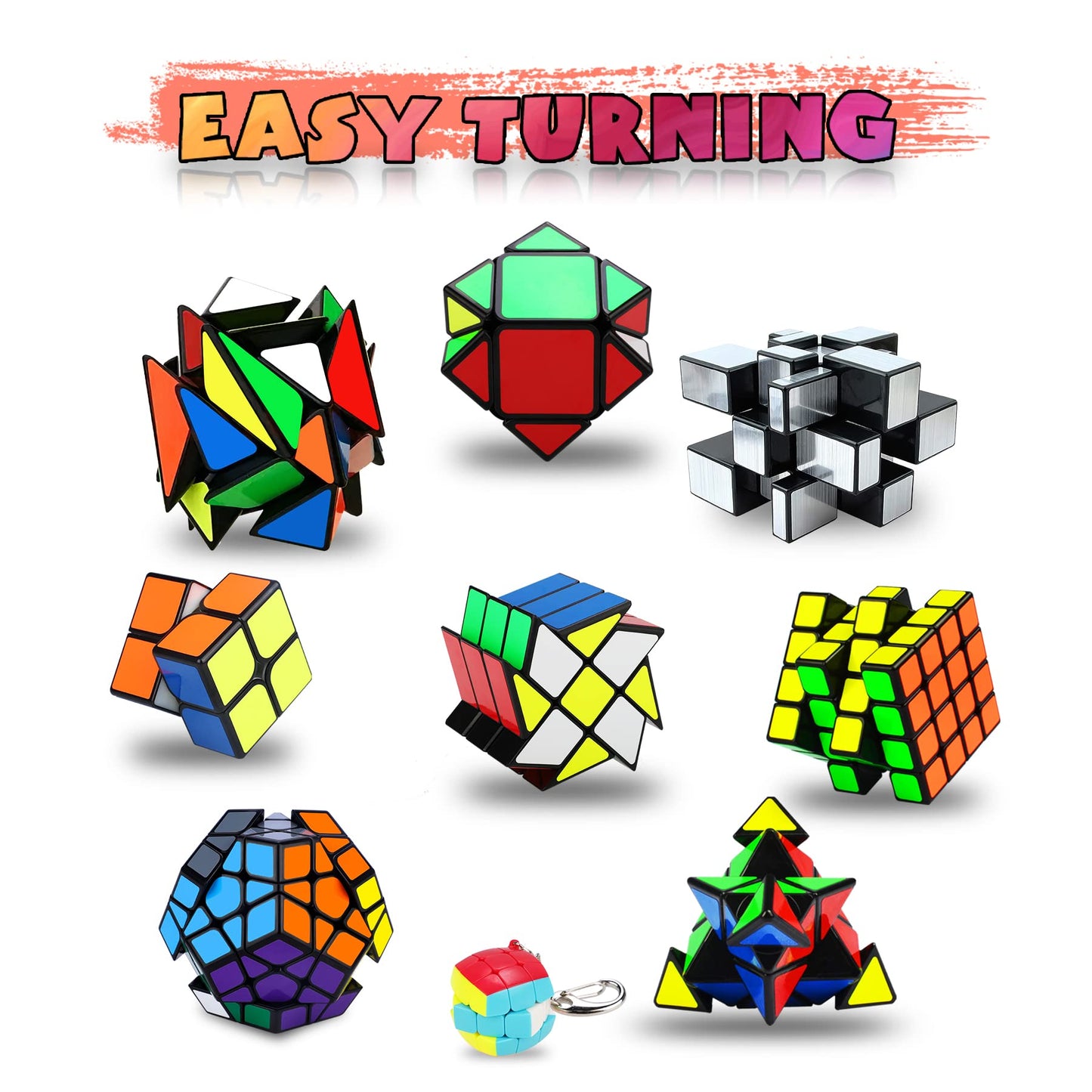 Speed Cube Set 9-Pack – Puzzle Cubes Including Pyraminx, 2x2, 3x3, 4x4, Megaminx, Mirror, Mini 3x3, Skewb & Fenghuolun for Kids & Adults