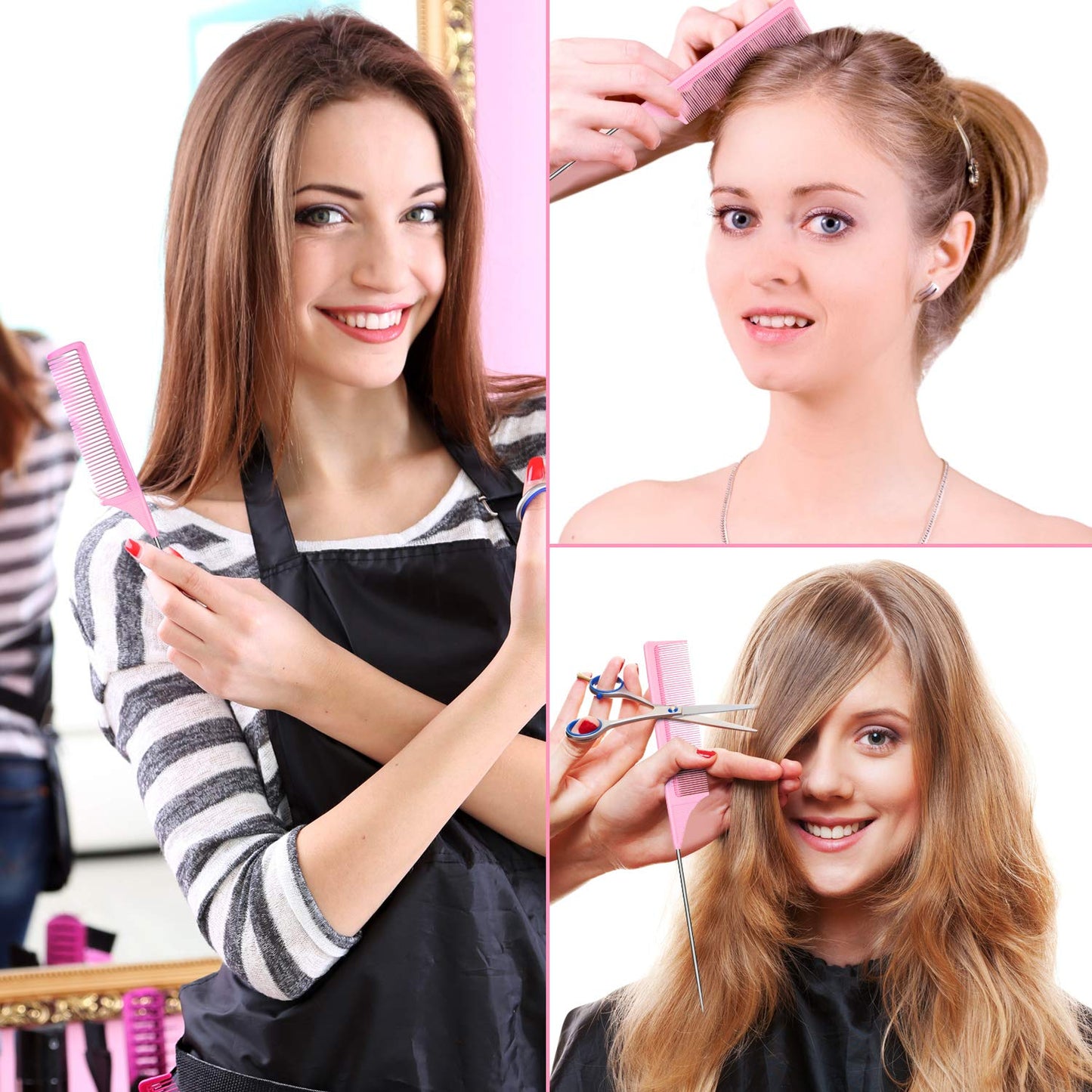 3 Pack 9-Inch Rat Tail Combs – Carbon Fiber Heat Resistant Teasing Combs with Metal Pick for Styling, Parting & Sectioning, Fine Tooth, Lightweight