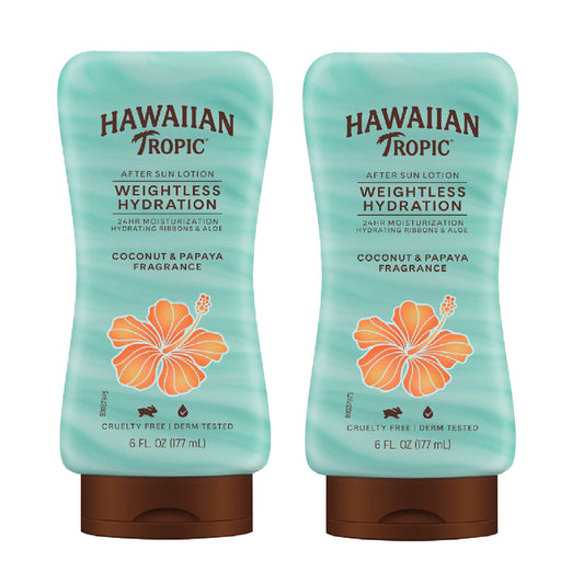 Hawaiian Tropic Weightless Hydration After Sun Lotion with Aloe, 6oz Twin Pack – Moisturizing After Sun Care, 2-Pack