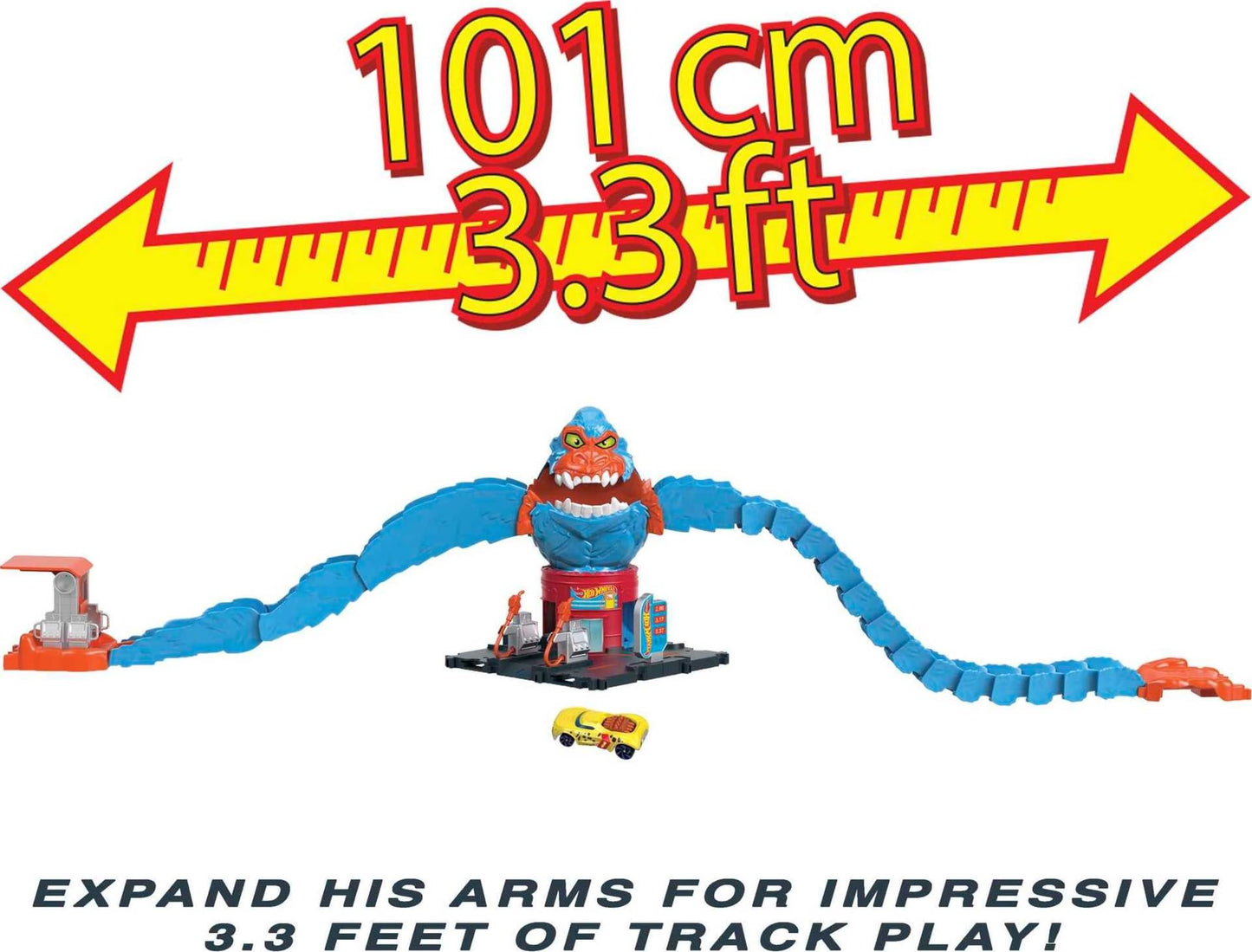 Hot Wheels City Wreck & Ride Gorilla Attack with 1 Car, Connects to Other Sets, Gas Station-Themed Set, Gift for Kids 4 to 8 Years Old