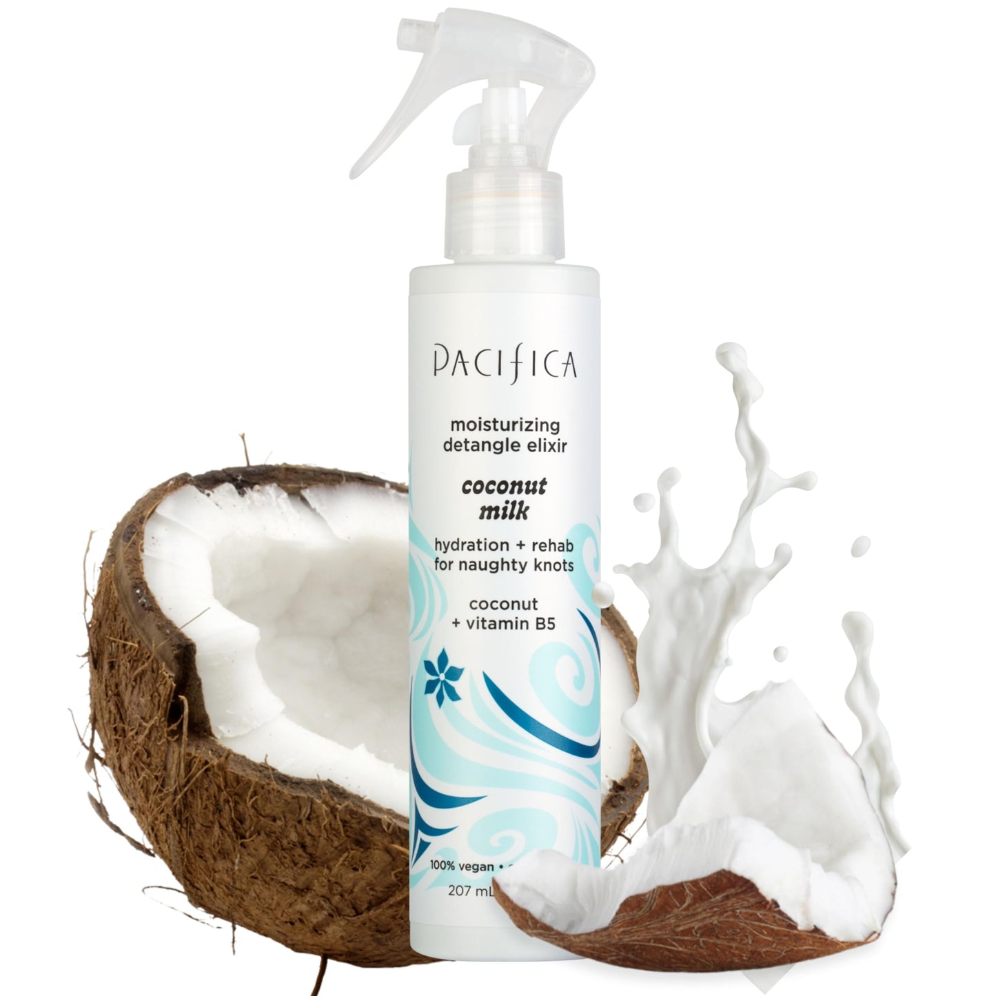 Pacifica Coconut Milk Hair Detangler Spray | Leave-In Conditioner for All Hair Types | Moisturizing, Smoothing & Anti-Frizz Elixir, 207 mL