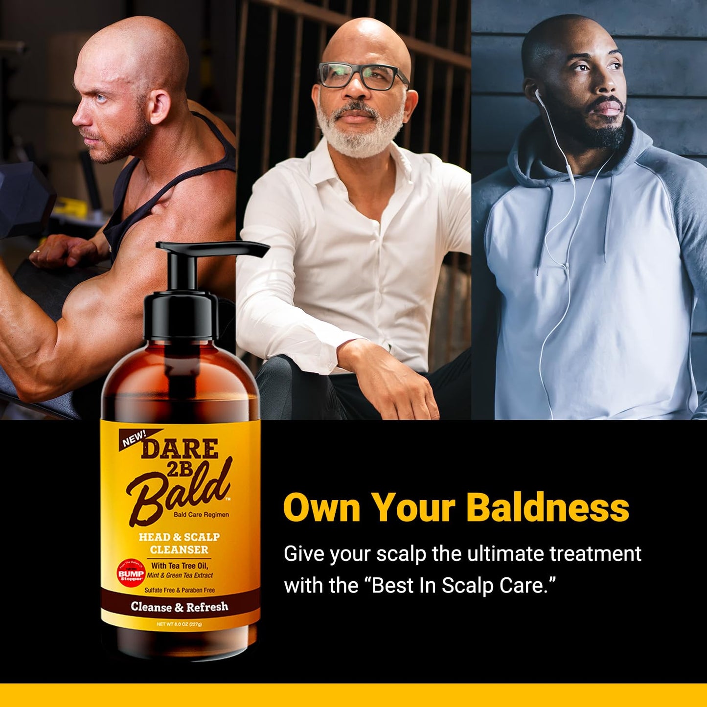 high time Dare 2B Bald Head & Scalp Cleanser | Bald Head Moisturizer for Men | Bald Head Care Regimen | with Tea Tree Oil, Mint & Green Tea Extract - 8 FL OZ