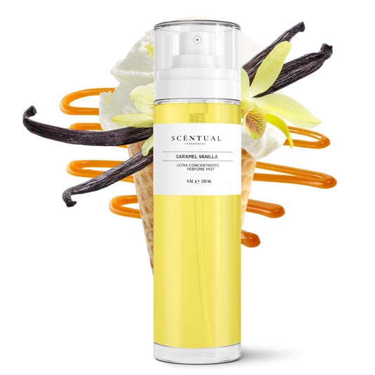 Scentual Fragrances Ultra-Concentrated Hair & Body Perfume Mist for Women – Long Lasting Gourmand Scent, Vegan & Cruelty Free, Caramel Vanilla