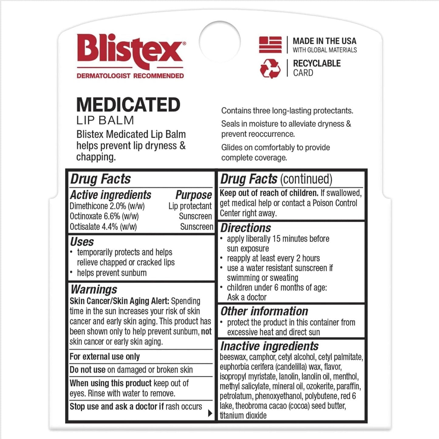 Blistex Medicated Lip Balm SPF 15, 0.15 oz, 3 Count – Seals in Moisture, Prevents Dryness & Chapping, Hydrating Easy-Glide Lip Care