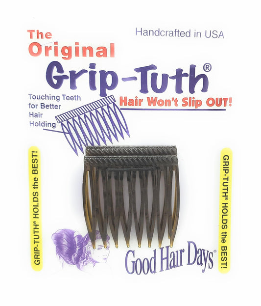 Good Hair Days Grip-Tuth Combs - 1 1/2" Side Combs, For All Types Of Hair, Decorative & Styling Women Accessories - Tortoise Shell, Set Of 2