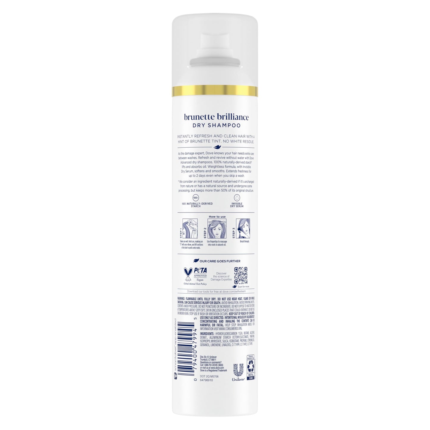 Dove Advanced Dry Shampoo Brunette Brillance Refresh & Revive Hair Without Water Refresh Hair with a Hint of Brunette Tint 7.3 oz