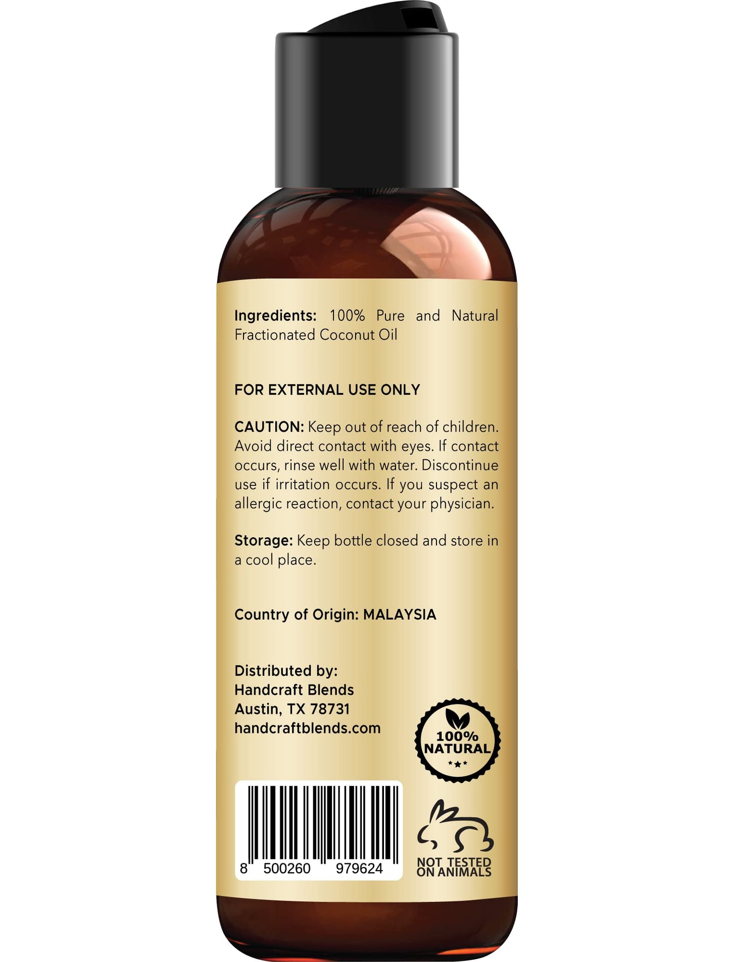Handcraft Blends Fractionated Coconut Oil - 4 Fl Oz - 100% Pure and Natural - Premium Grade Carrier Oil for Skin and Hair - Hair and Body - Massage