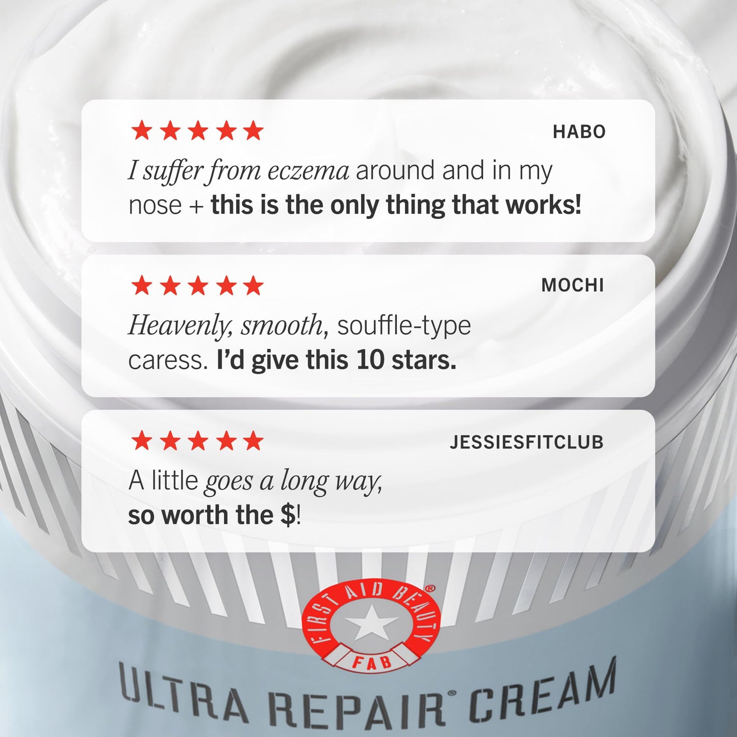 First Aid Beauty Ultra Repair Cream, 6oz + Bonus, Intense Hydration, Strengthens Skin Barrier, Relieves Eczema, Luxury Moisturizer