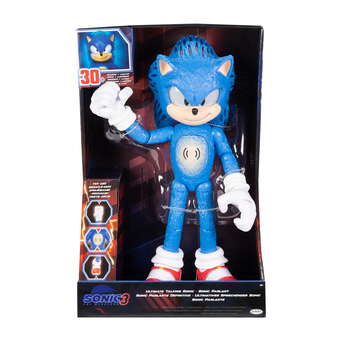Sonic The Hedgehog 3 Ultimate 12" Talking Figure – 30+ Movie Phrases & Sounds, Light-Up Eyes & Quills