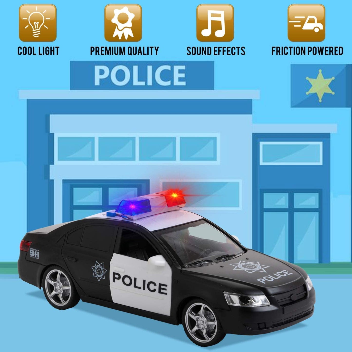 Friction-Powered Police & Ambulance Car Toy Set for Kids with Lights & Sirens – Emergency Rescue Vehicles, Birthday & Holiday Gift