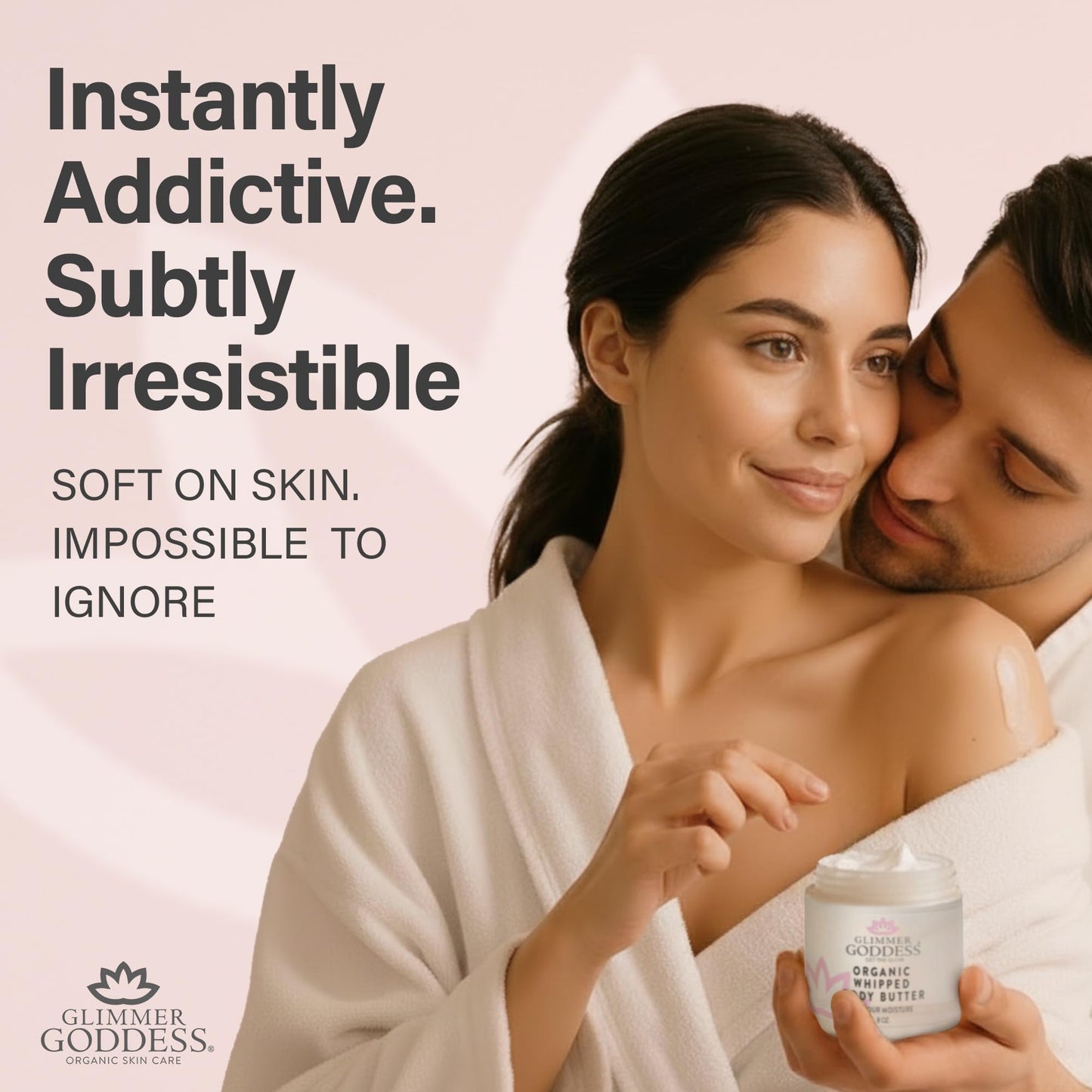 Glimmer Goddess Organic Whipped Body Butter for Women - Moisturizer Cream with Shea & Cocoa Butter, Almonds & Coconut Oil - Unscented, 8oz