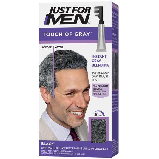 Just For Men Touch of Gray, Mens Hair Color Kit with Comb Applicator for Easy Application, Great for a Salt and Pepper Look - Black, T-55, Pack of 1