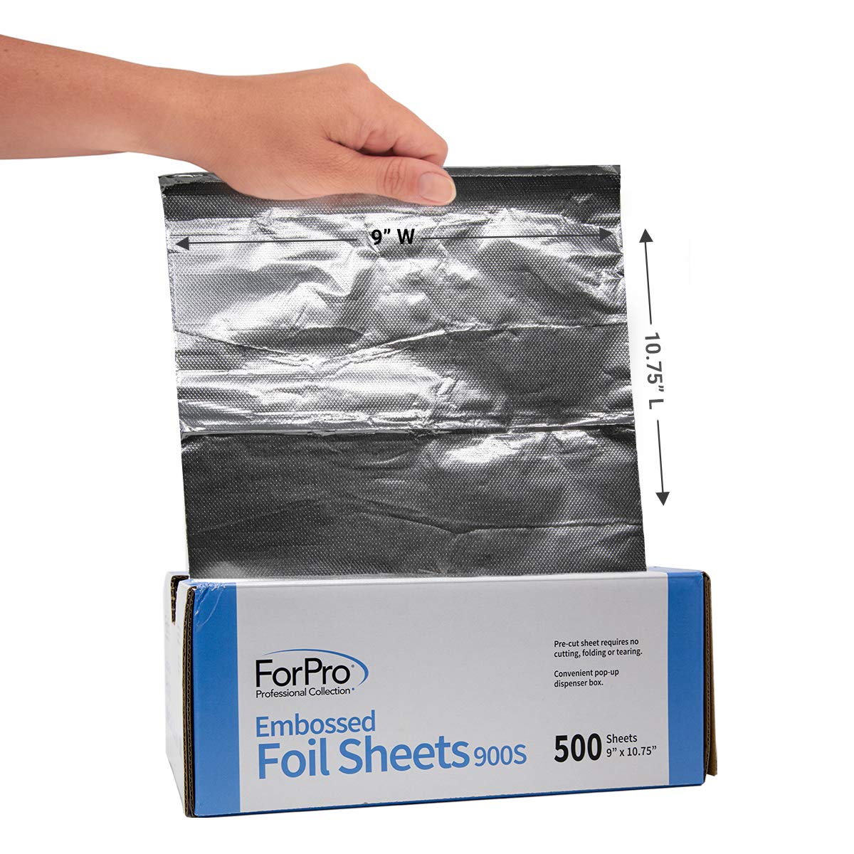 ForPro Embossed Foil Sheets 900S – 500 Count Pop-Up Aluminum Foil for Hair Coloring & Highlighting, Food Safe, 9”x10.75”, Salon Quality