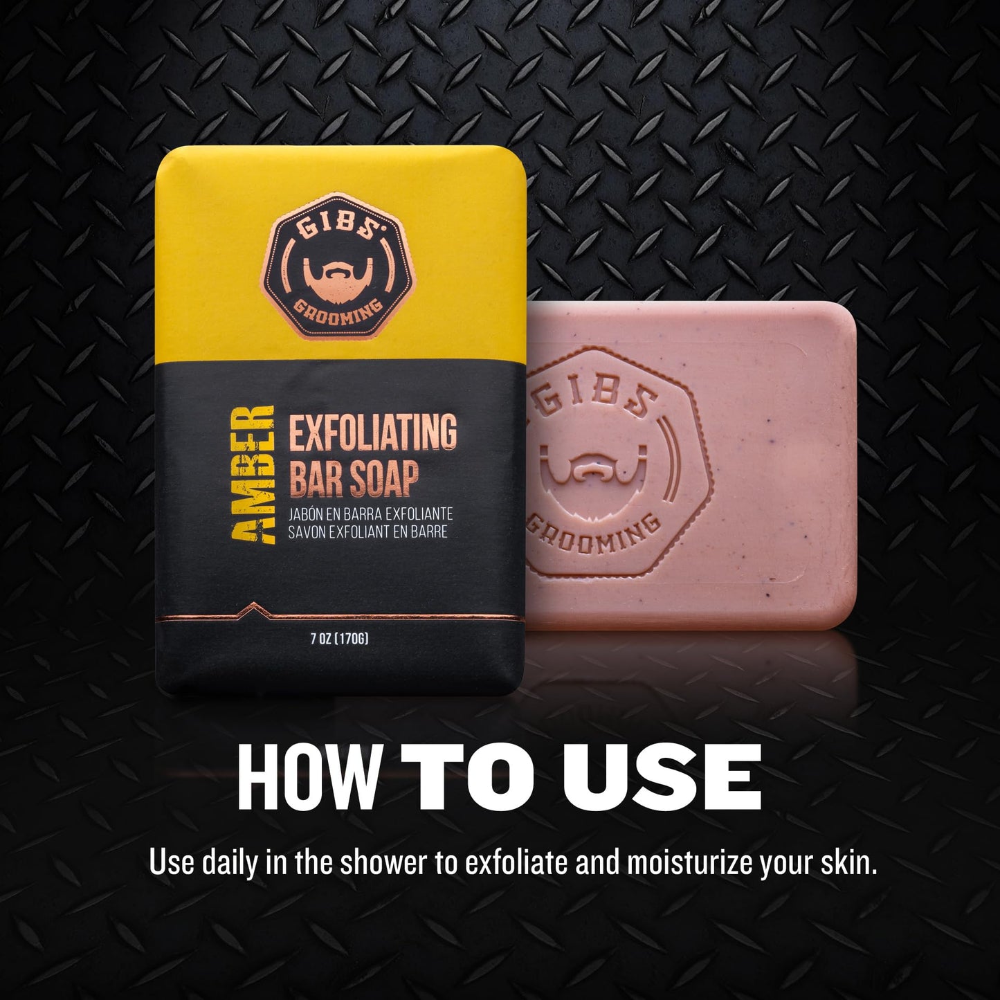 GIBS Amber, Exfoliating, Long-Lasting, Woodsy, 7oz Bar Soap