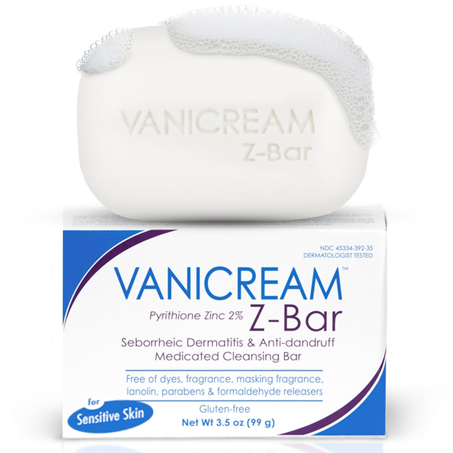 Vanicream Z Bar Medicated Soap for Seborrheic Dermatitis & Dandruff, 2% Pyrithione Zinc, Soothes Itching & Redness, 3.5 oz