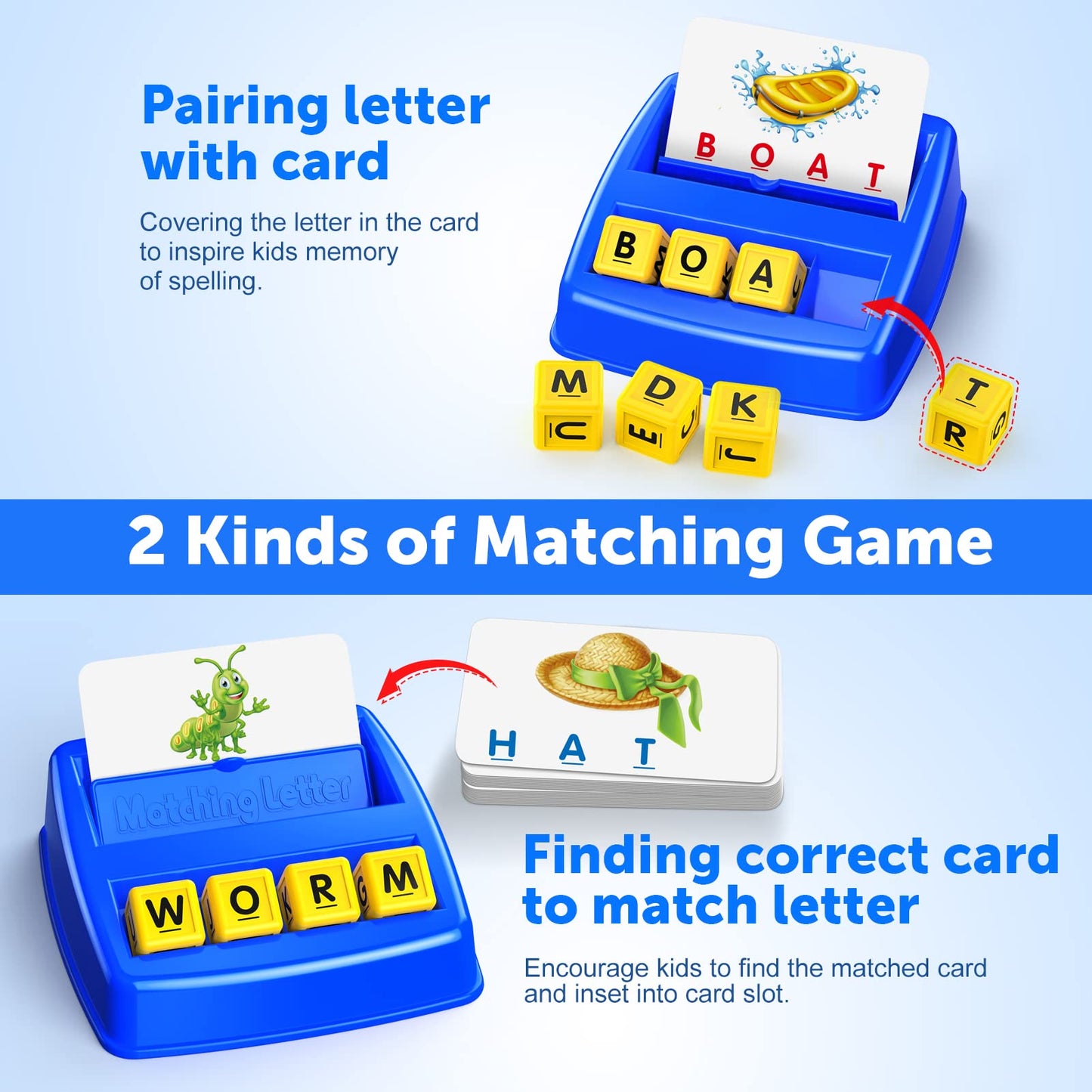 LIWIN LET'S GO! Educational Matching Letter Game for Kids 3-8 – Fun Learning Toy, Birthday Gift for Boys & Girls, Blue
