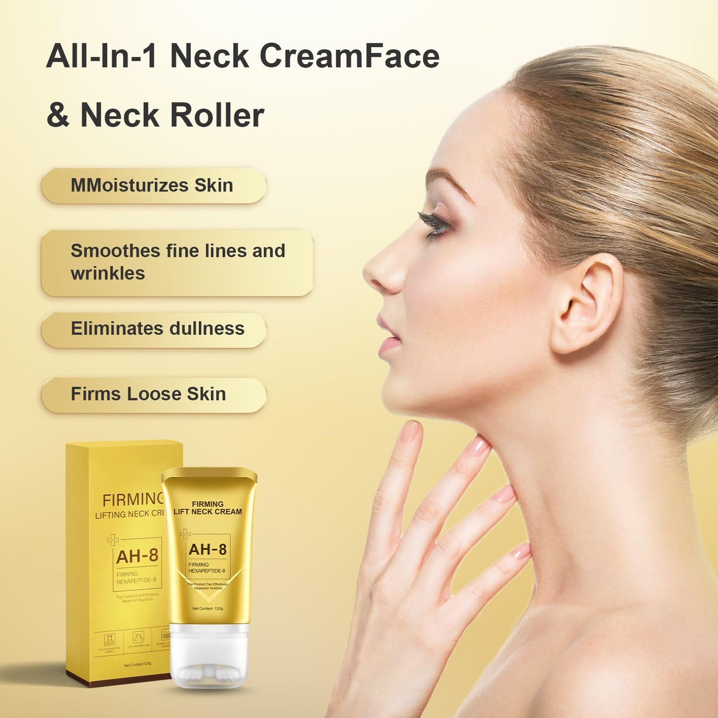 AH-8 Firming Neck Cream for Crepey Skin – Hexapeptide Moisturizing & Tightening Lotion for Women & Men, Day & Night Use