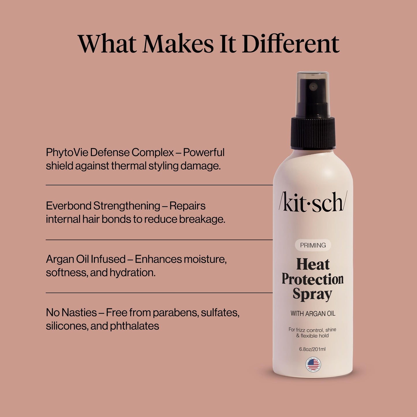 Kitsch Heat Protectant Spray for Hair with Argan Oil – Shields Up to 450°F – Fights Frizz, Adds Shine & Prevents Damage – 6.8 fl oz