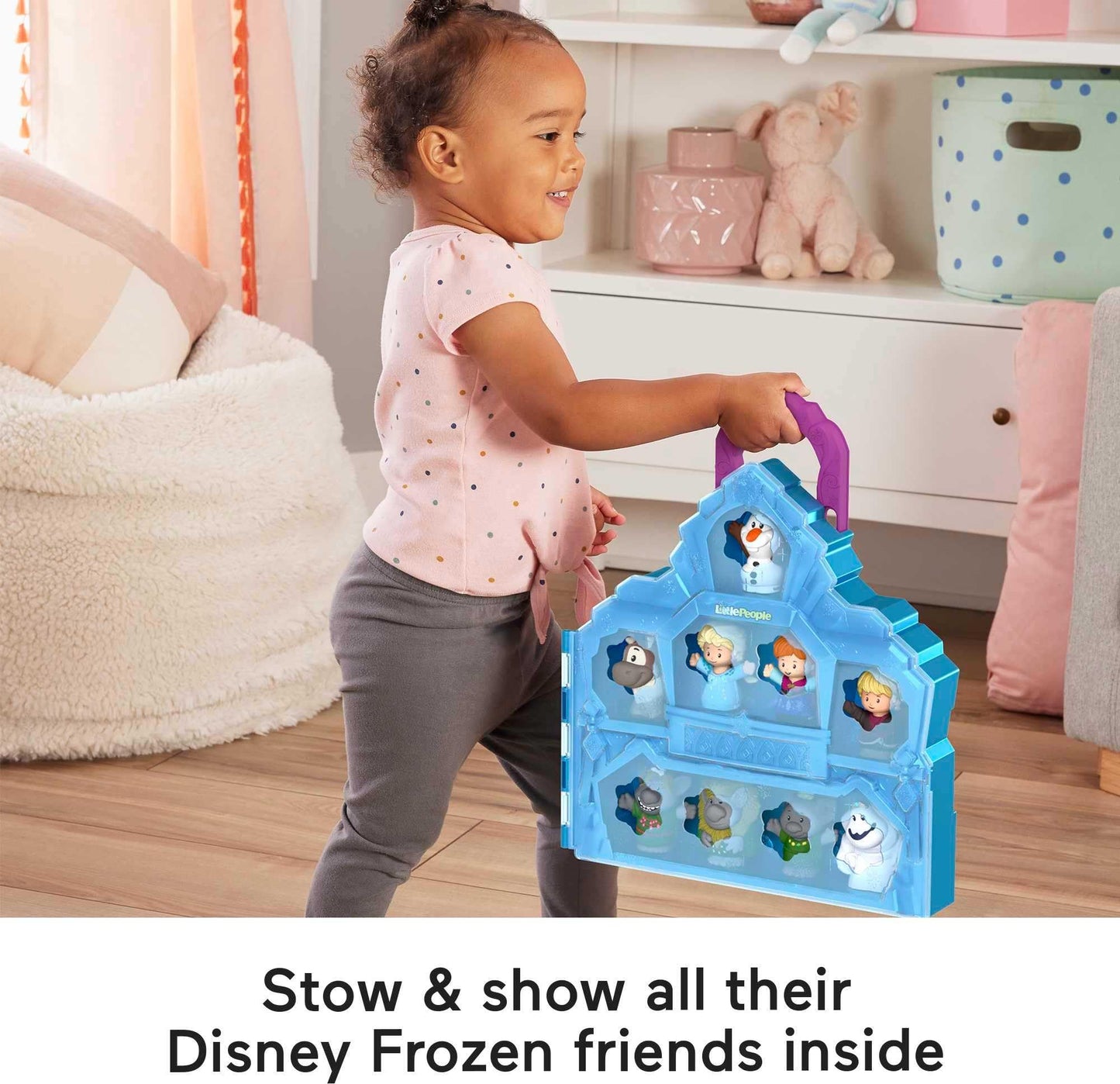 Fisher-Price Little People Toddler Toy Disney Frozen Carry Along Castle Case Playset with Figures for Pretend Play Kids Ages 18+ Months
