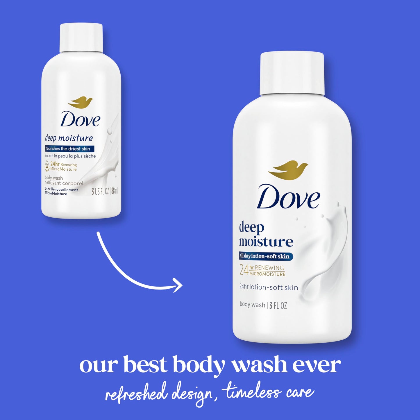 Dove Body Wash Deep Moisture for 24hr Lotion-Soft Skin Moisturizing Skin Cleanser with No Sulfates No Parabens 3 oz