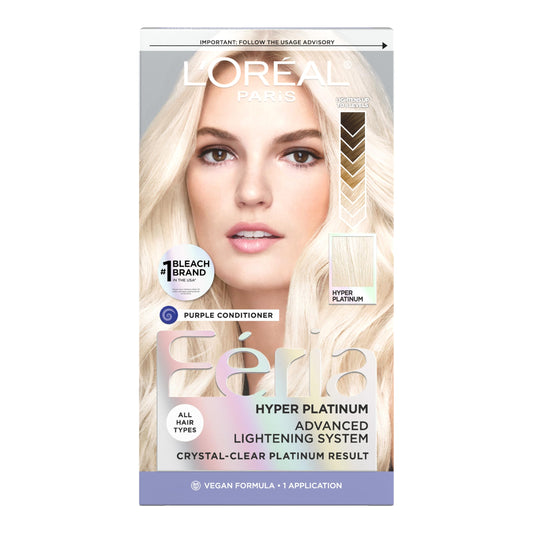 L'Oreal Paris Feria Hyper Platinum Hair Bleach Kit – Advanced Lightening System Lifts Up to 8 Levels with Anti-Brass Purple Conditioner