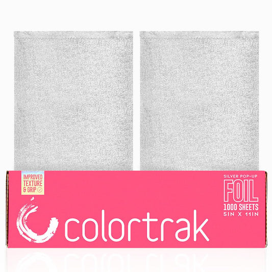 Colortrak Embossed Silver Aluminum Foil Sheets 5x11, 1000 Pre-Cut Pop-Up Dispenser, Non-Slip Textured Foil for Hair Coloring & Highlights