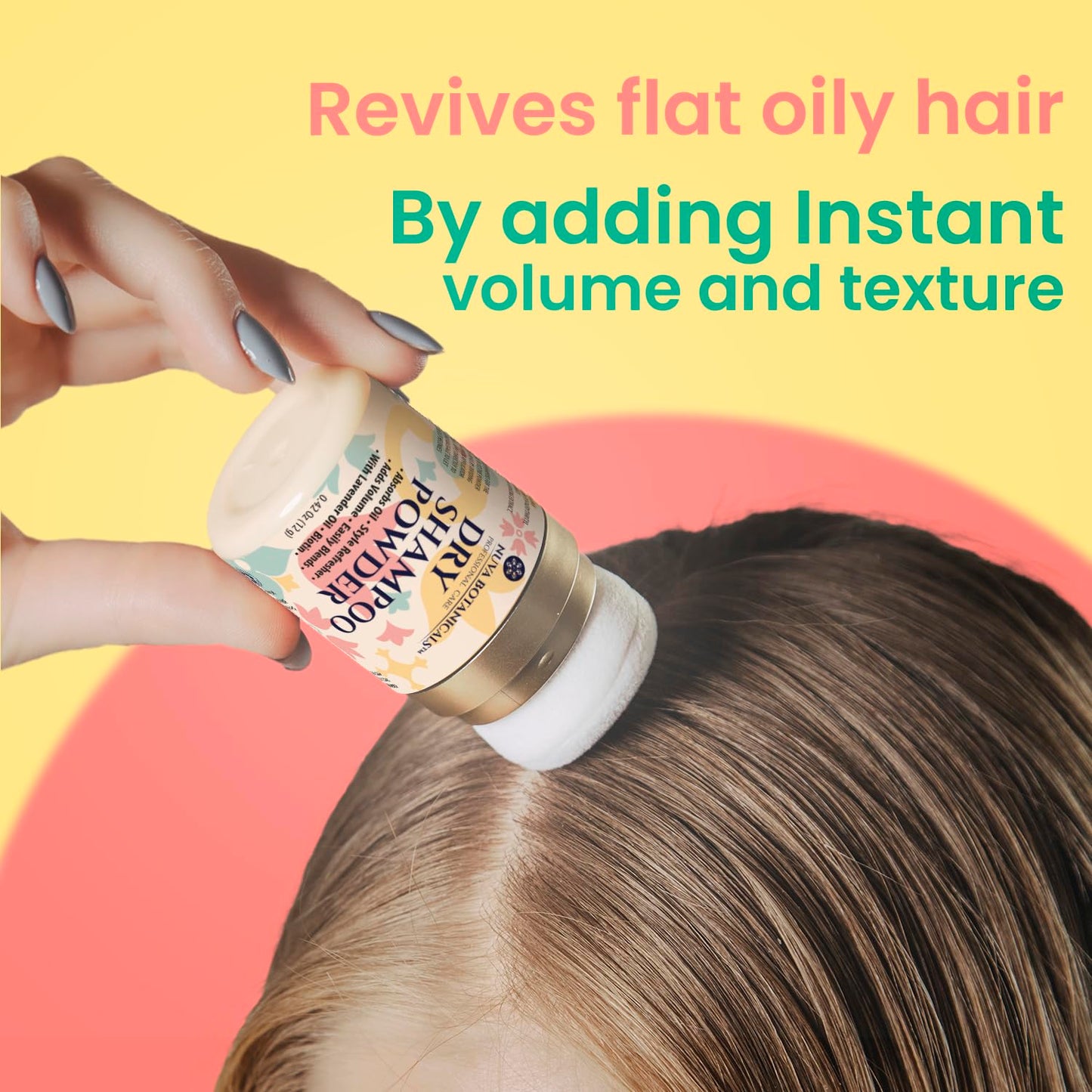 Nuva Botanicals Non Aerosol Dry Shampoo Powder with Biotin - Lavender Extract and Korean Ginseng - Volumizing Travel Size (0.42 oz) - Gifts for Her