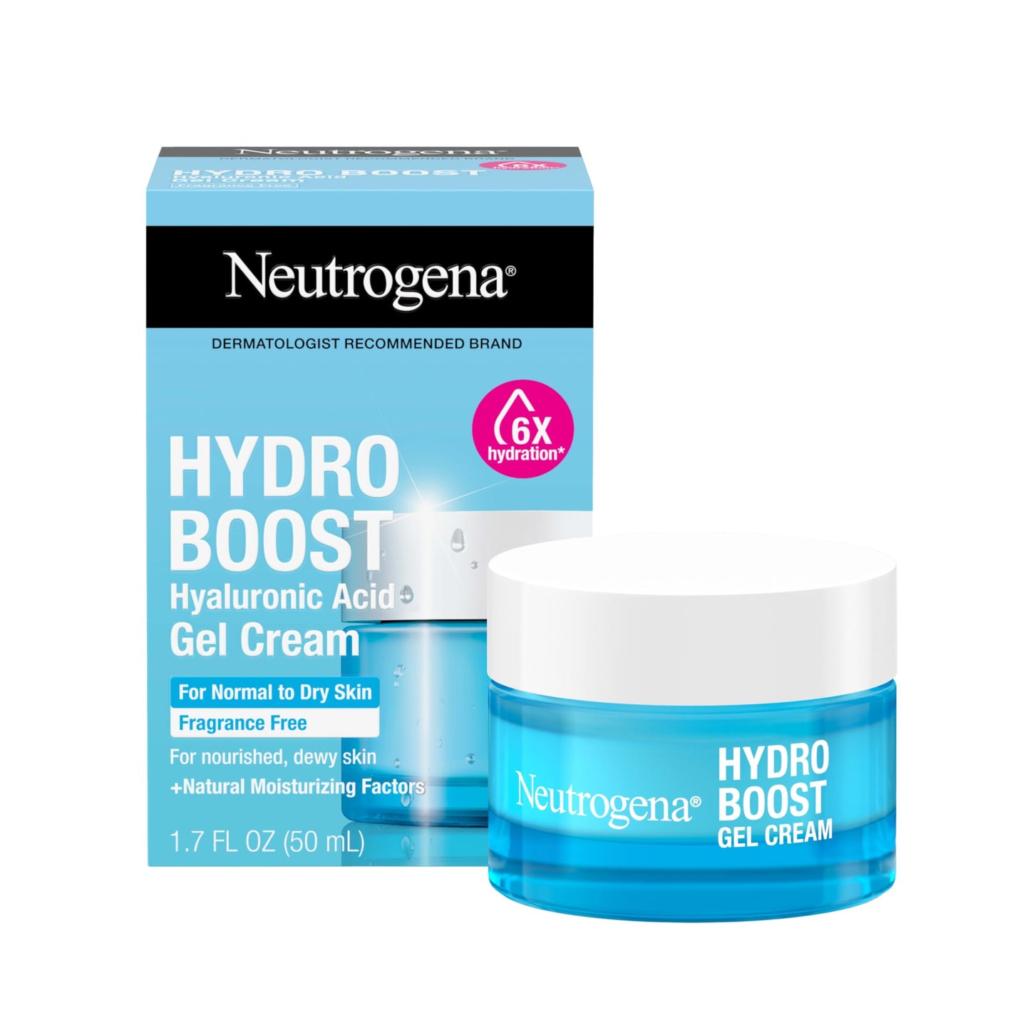 Neutrogena Hydro Boost Gel Cream 48Hr Hydration for Normal/Dry Skin, Fragrance-Free, with Hyaluronic Acid + Trial Gel Cleanser 0.5oz