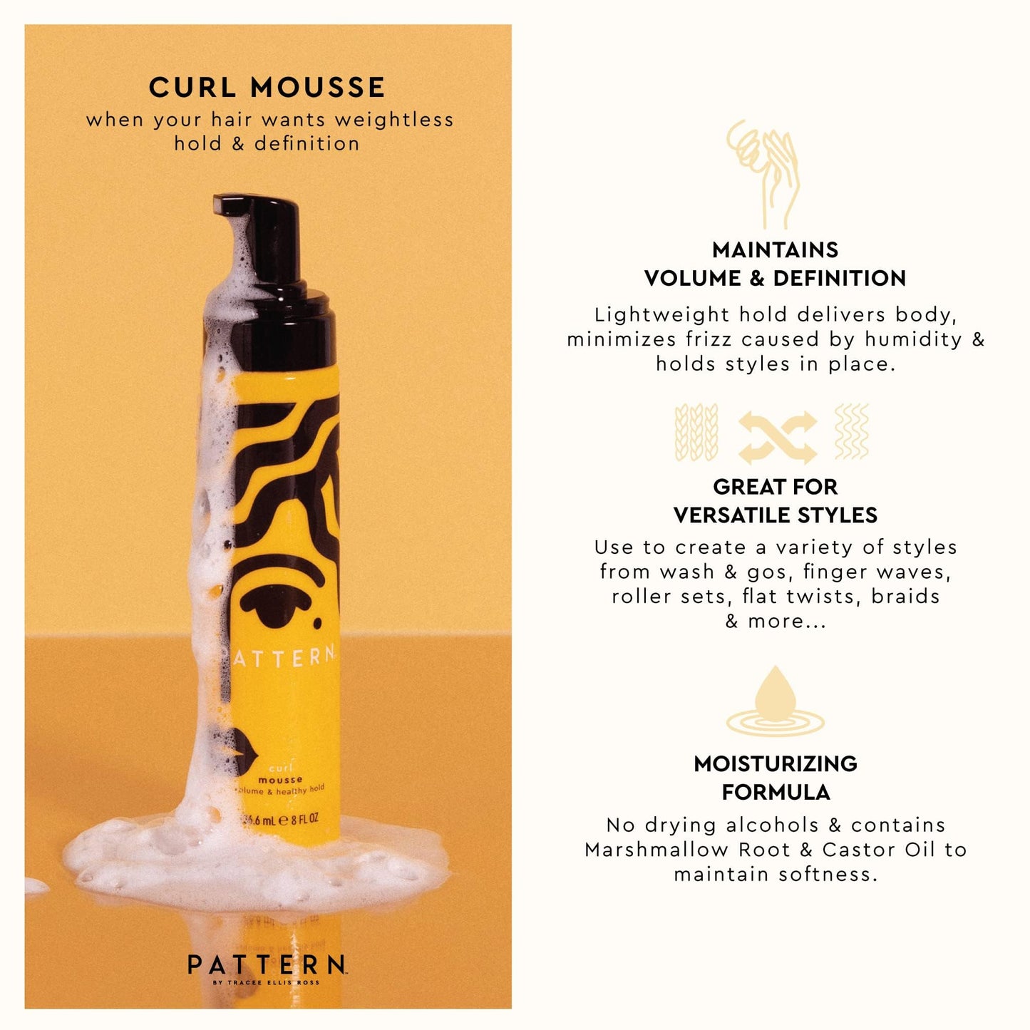 PATTERN Beauty by Tracee Ellis Ross Curl Mousse - Volume and Hold for Curly Hair 3a-4c