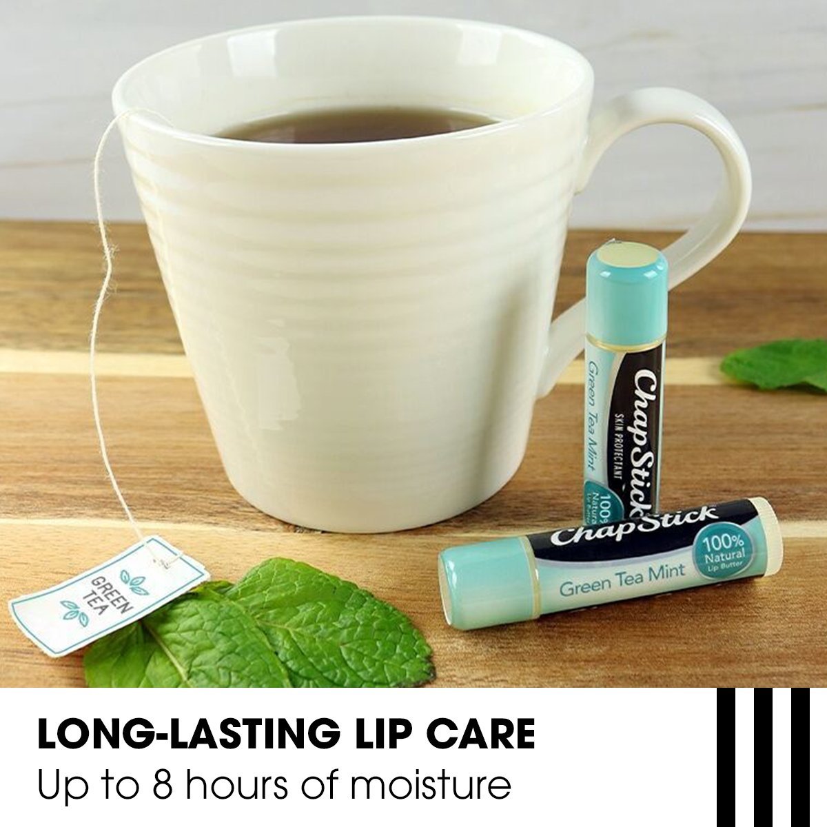 ChapStick Green Tea Mint 100 Percent Natural Ingredients Lip Butter, Moisturizing Lip Balm - 0.15 Oz