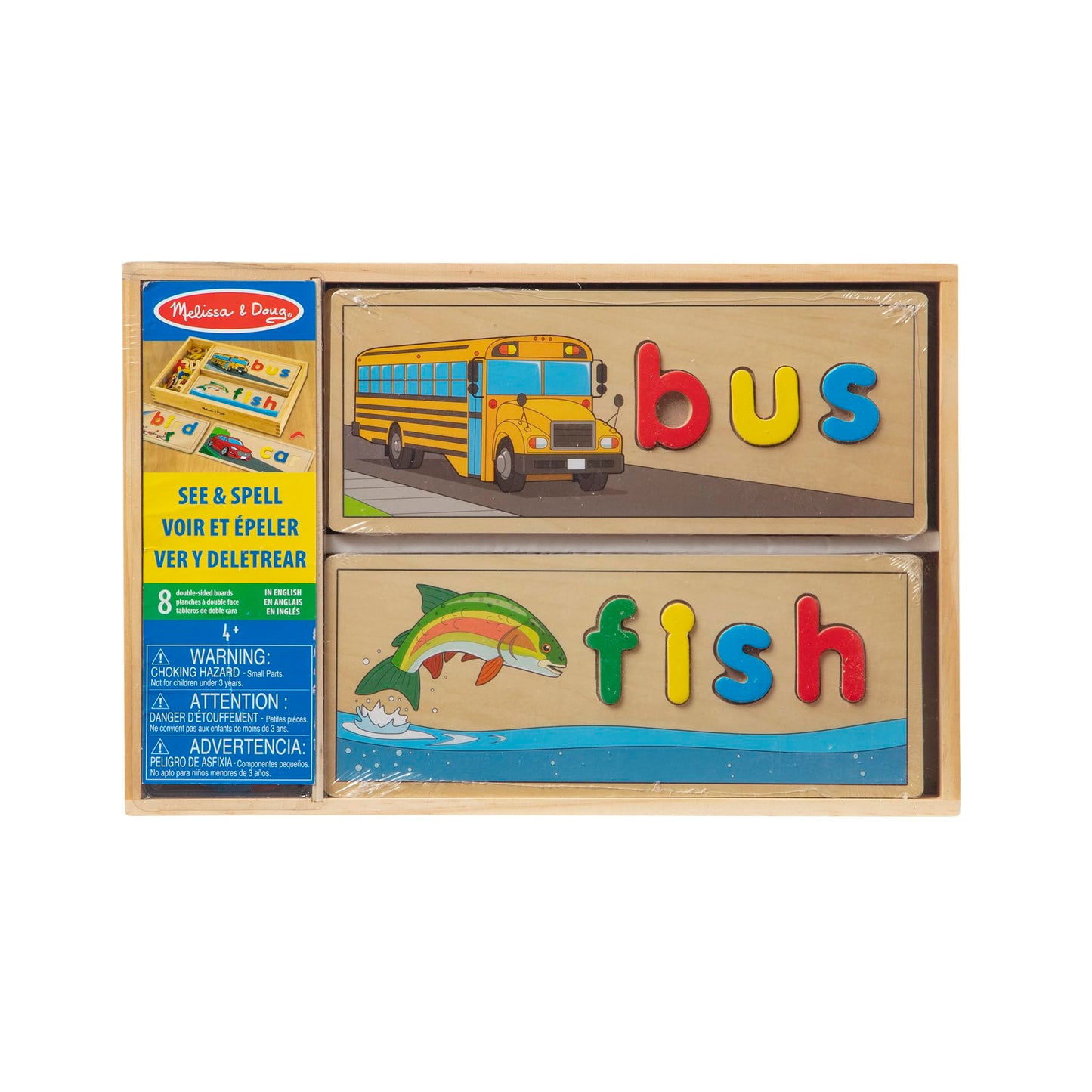 Melissa & Doug See & Spell – Wooden Educational Toy with 8 Double-Sided Boards & 64 Letters, Preschool Learning Activity for Kids Ages 4+