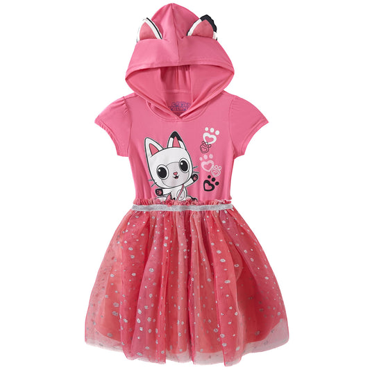 DREAMWORKS GABBY'S DOLLHOUSE Girls Cosplay Hooded Tulle Dress with Ears for Toddler and Big Kids