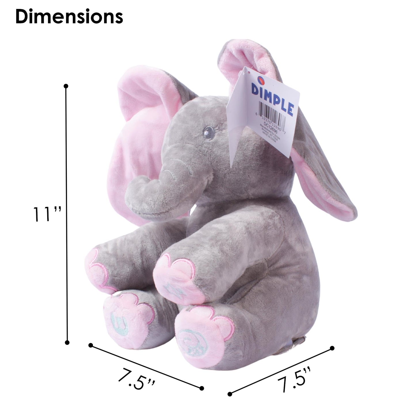 Dimple Kaia Peek A Boo Elephant Toy – Interactive Singing Plush with Flappy Ears, Musical Stuffed Animal for Babies & Toddlers