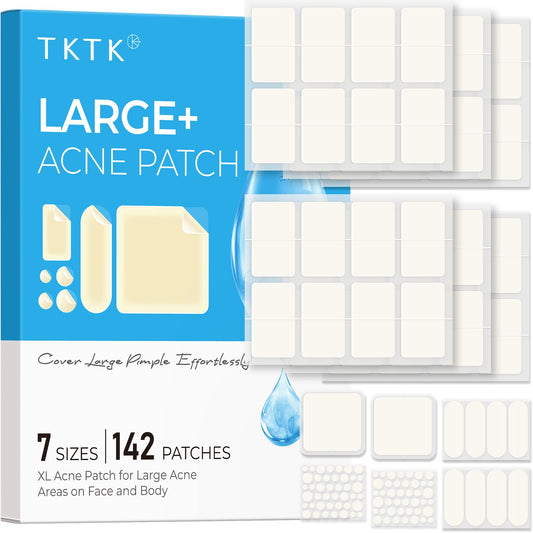 Large Pimple Patches for Face & Body – 7 Sizes XL Hydrocolloid Acne Bandages for Chin, Forehead, Nose, Back – 142 Count (Square, Strip, Dot)