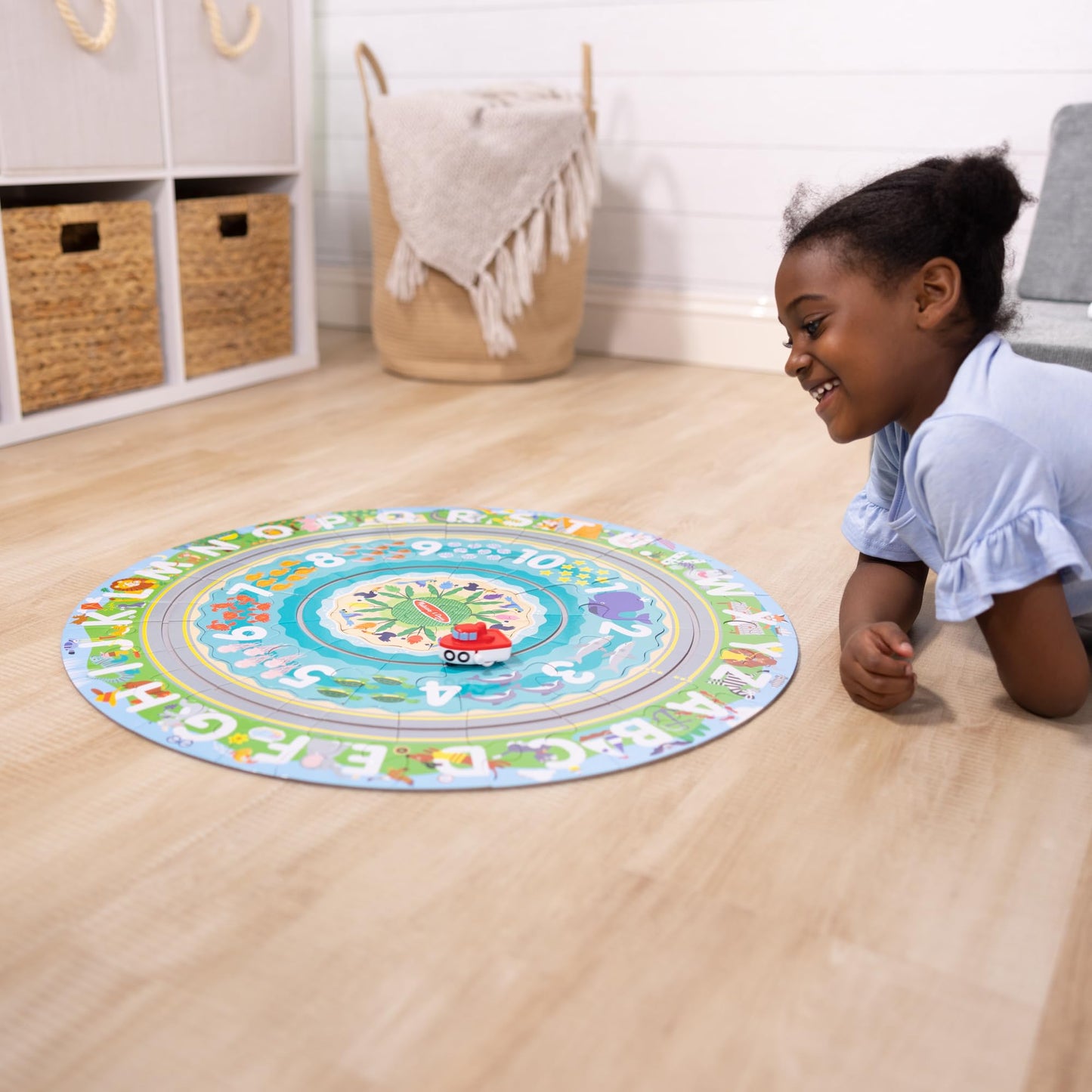 Melissa & Doug Round The Shore Tracks Cardboard Jigsaw Floor Puzzle and Wind-Up Vehicles – 48 Pieces, for Boys and Girls 4+ - FSC-Certified