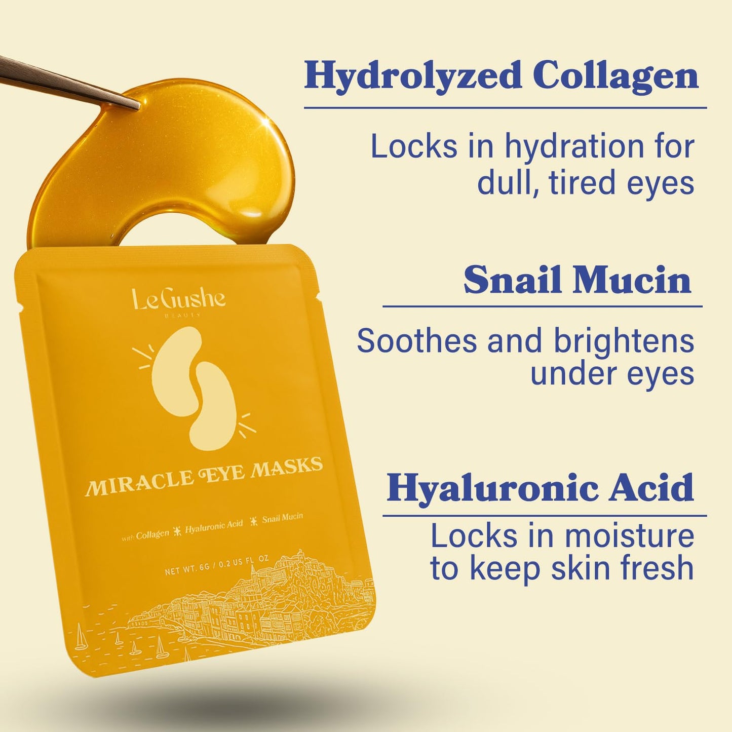 LE GUSHE Gold Under Eye Patches 20 Pairs – Hydrating Collagen & Snail Mucin Masks for Dark Circles, Puffy Eyes, Women & Men