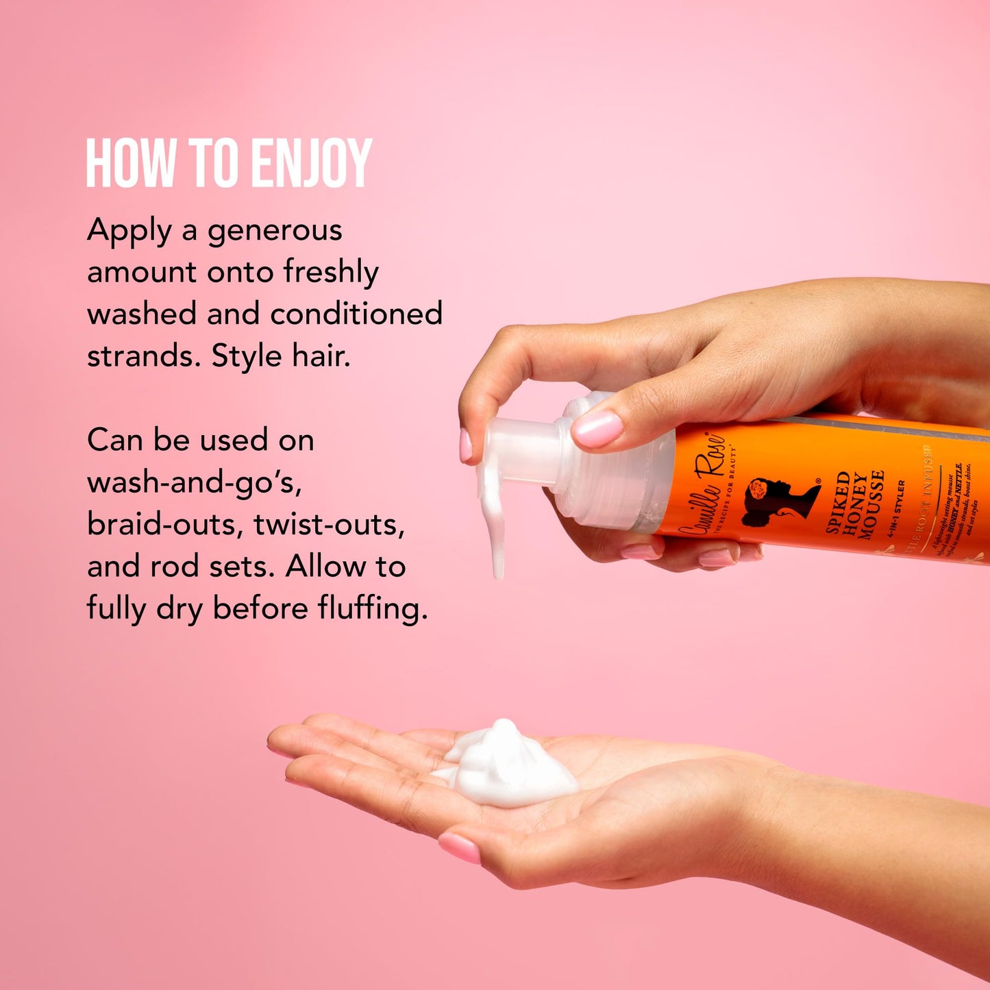 Camille Rose Spiked Honey Mousse 4-in-1 Hair Styler with Nettle Root – Nourishes, Hydrates, Defines Curls & Adds Shine – For All Hair Types, 8 fl oz