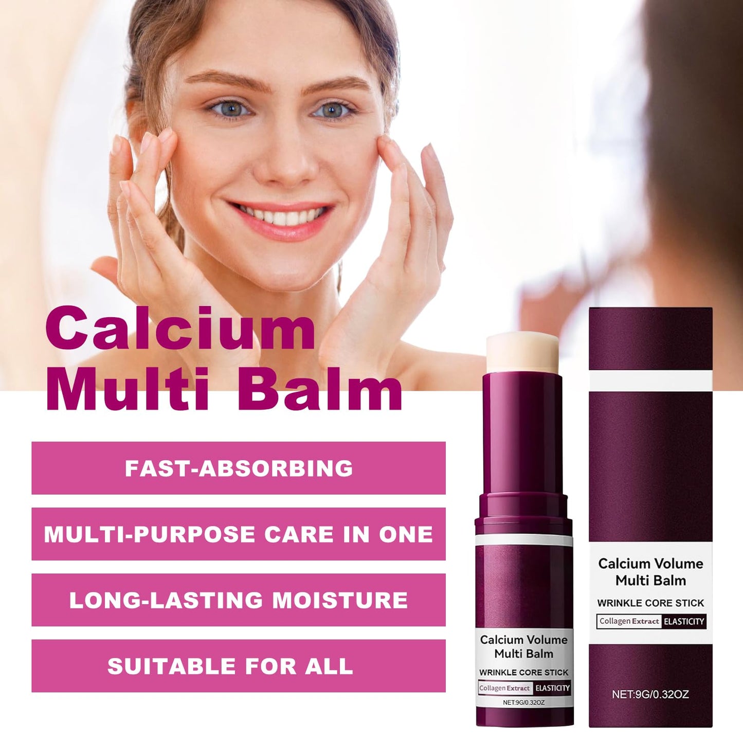 2PCS Korean Calcium Collagen Multi Balm Stick – Hydrating, Anti-Aging, Wrinkle Care for Face, Eyes & Neck, Firming & Moisturizing