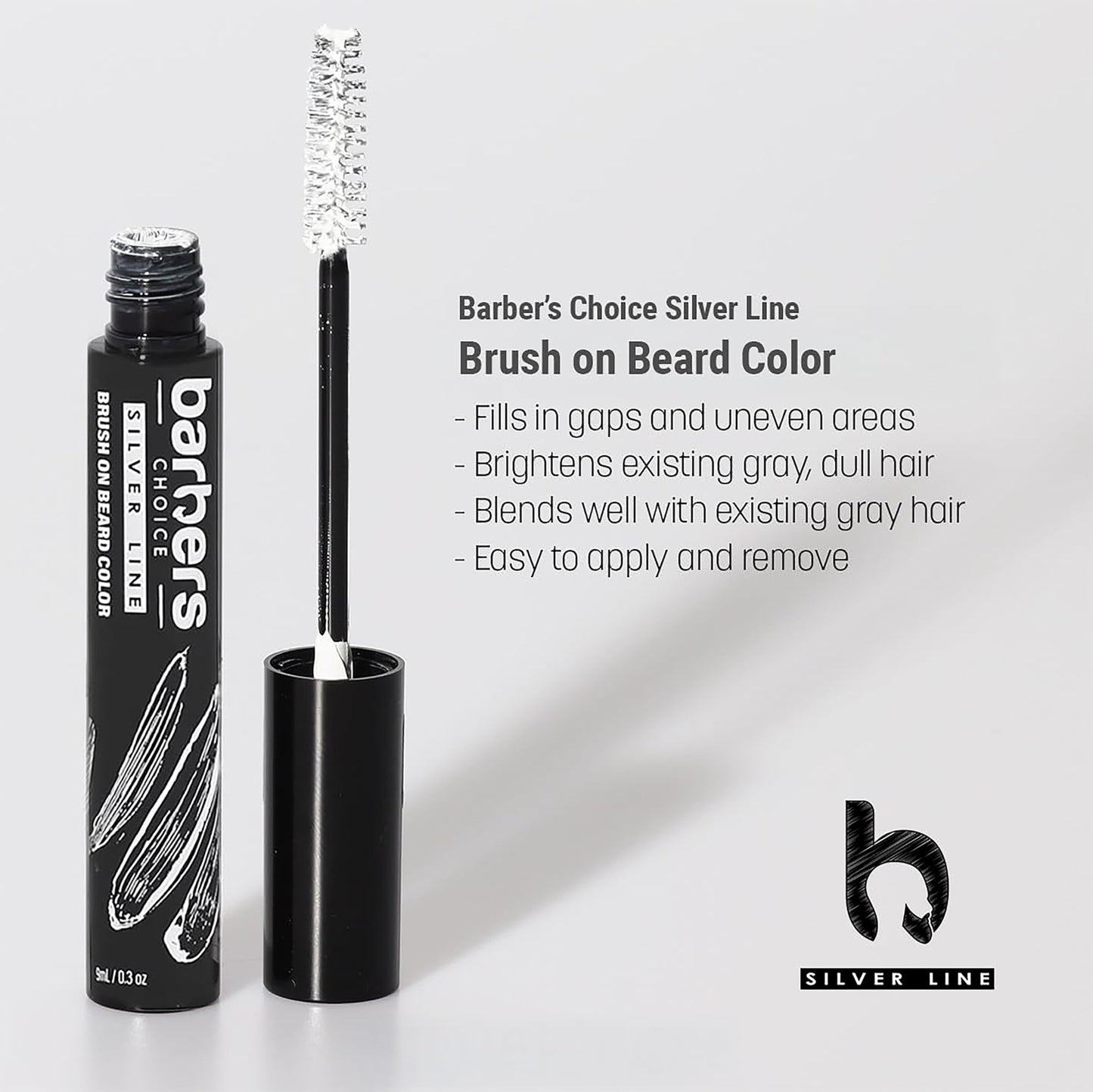 Barbers Choice Silver Line Facial Hair Color for Men – Brightens White Beards, Mustache & Sideburns, Reduces Yellow Tones, Easy Brush-On, Arctic White
