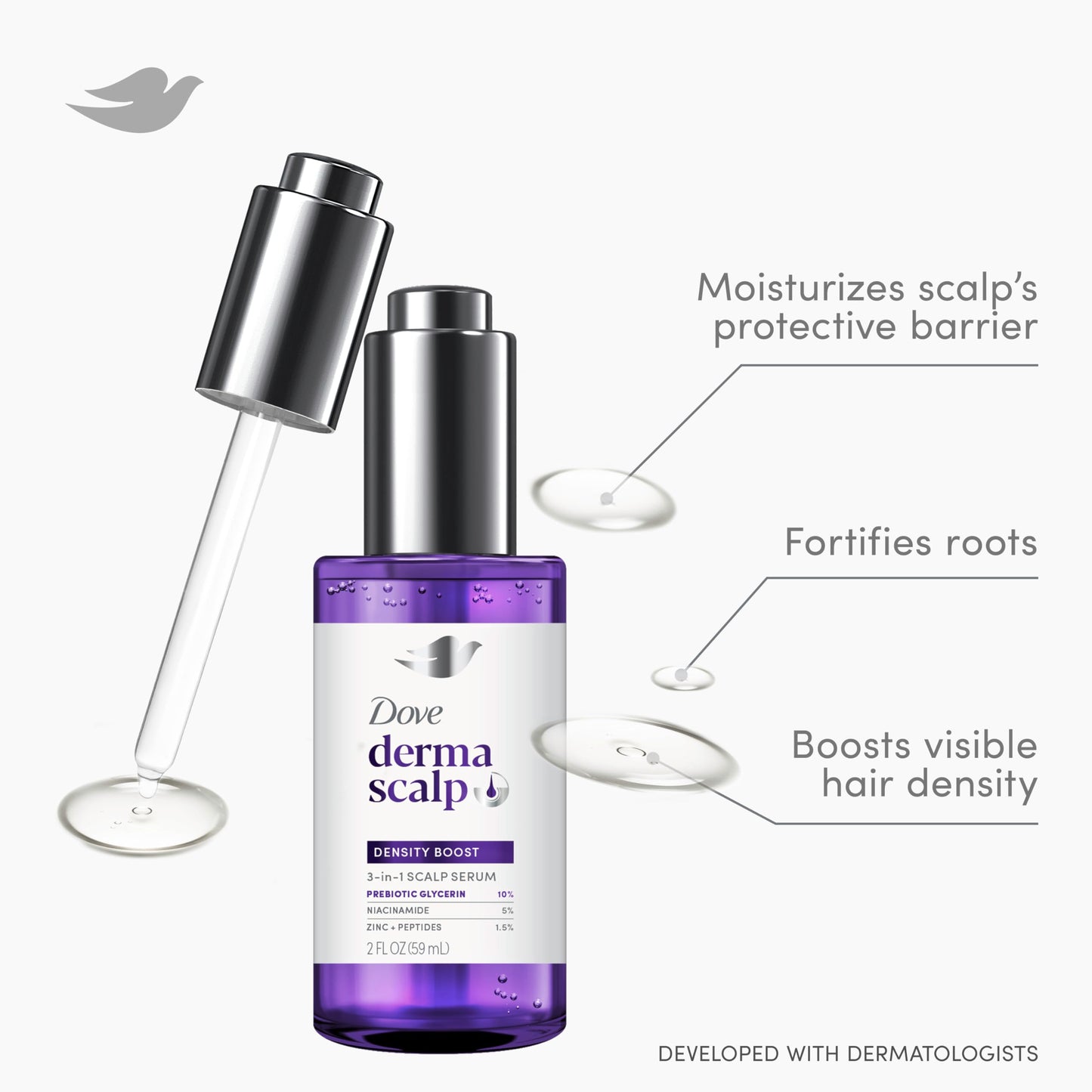Dove Density Boost Scalp + Hair Therapy Serum, 2 oz | Restores Visible Fullness & Strength | Clinically Proven Hair Thickening Formula