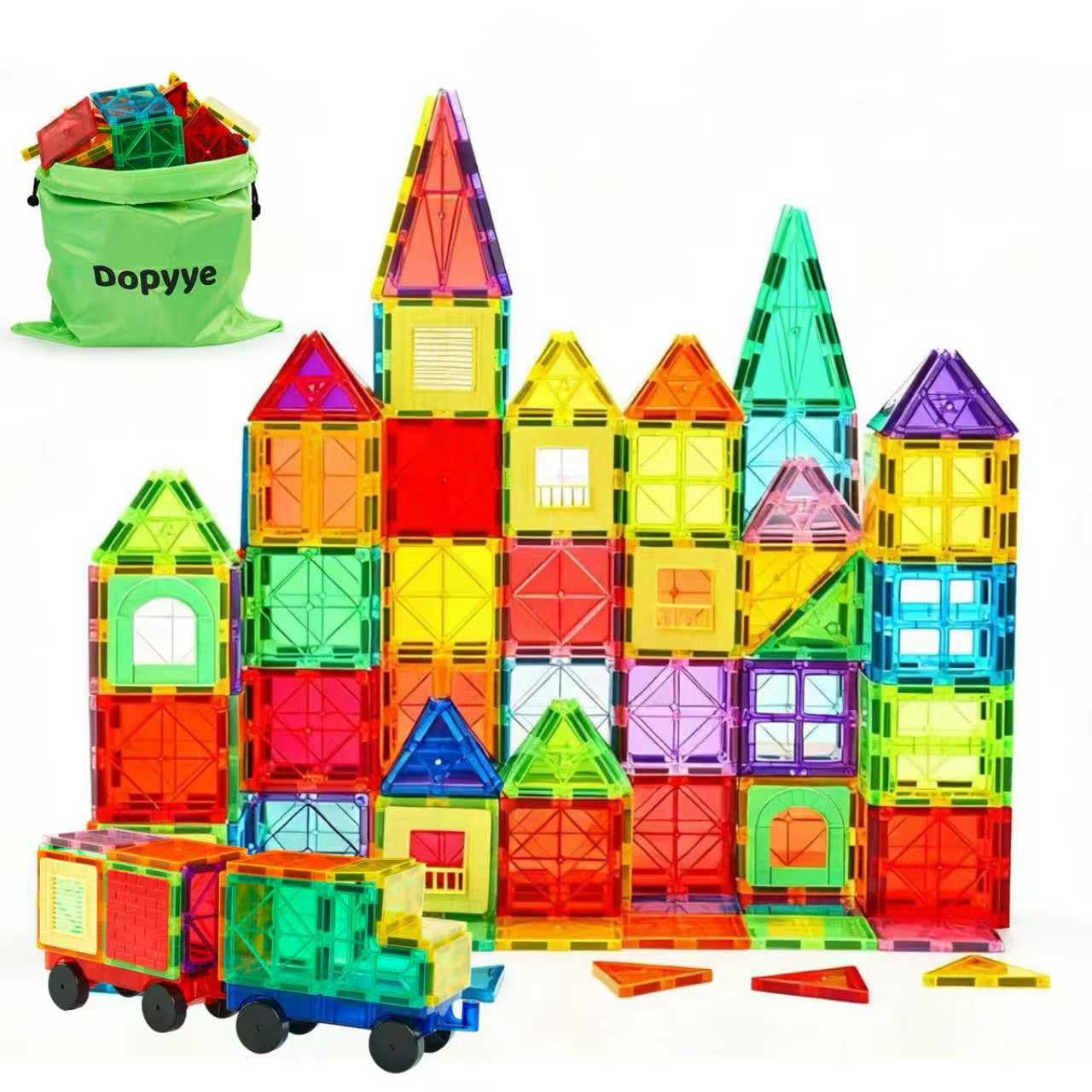 Dopyye 100PCS Magnetic Building Tiles for Kids, STEM Educational Magnet Blocks with Storage Bag, Stacking Toy Gift for Ages 3-9