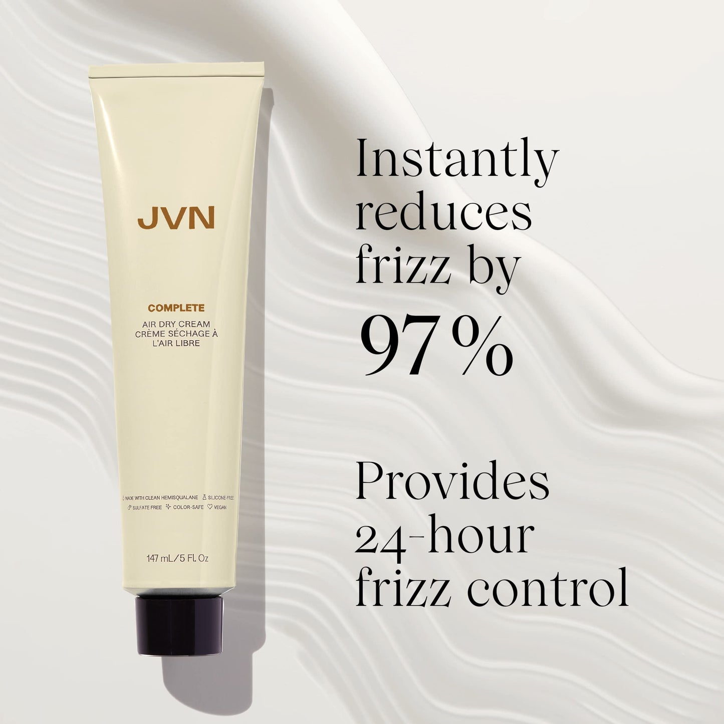 JVN No Heat Complete Air Dry Cream 5 Fl Oz – Silicone-Free Smoothing Cream for Natural Texture, Defines Curls & Waves, Frizz Control & Shine