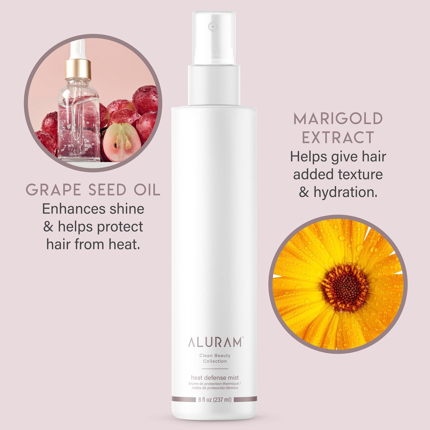 ALURAM Heat Defense Mist, Lightweight Nourishing & Detangling Thermal Protectant Spray For All Hair Types, 8 Fl Oz