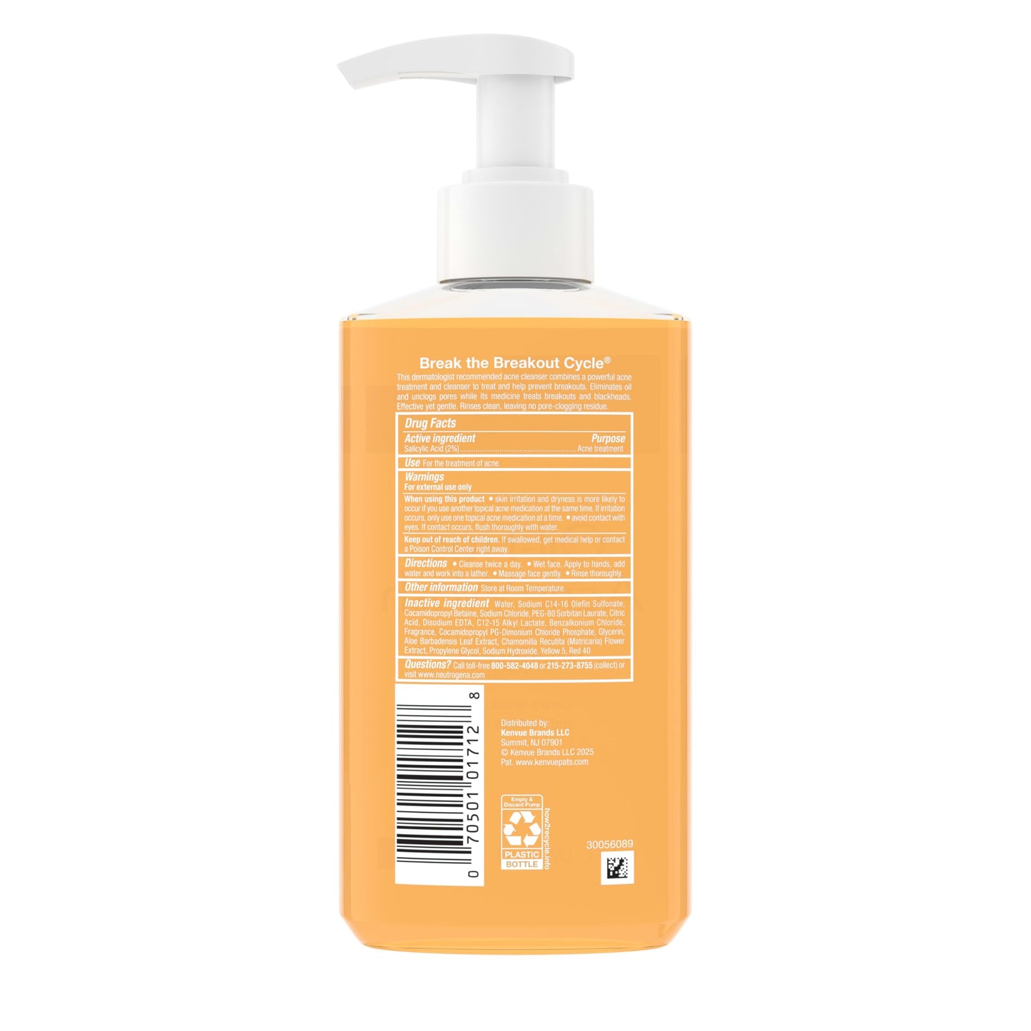 Neutrogena Oil-Free Acne Face Wash, Breakout Prone Skin Facial Cleanser with 2% Salicylic Acid Acne Treatment for Face, 9.1 fl. oz