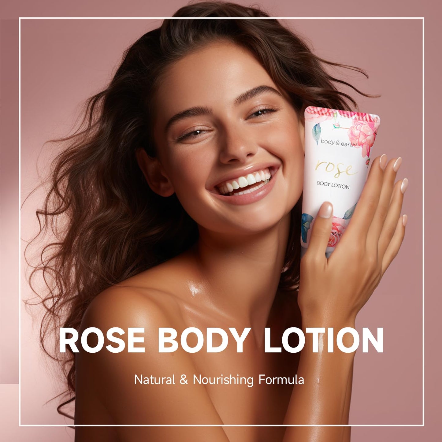 BODY & EARTH Luxurious 5-Pc Rose Scent Spa Gift Set for Women – Bath & Body Gift Box with Lotion, Body Wash, Butter – Birthday Gift Idea