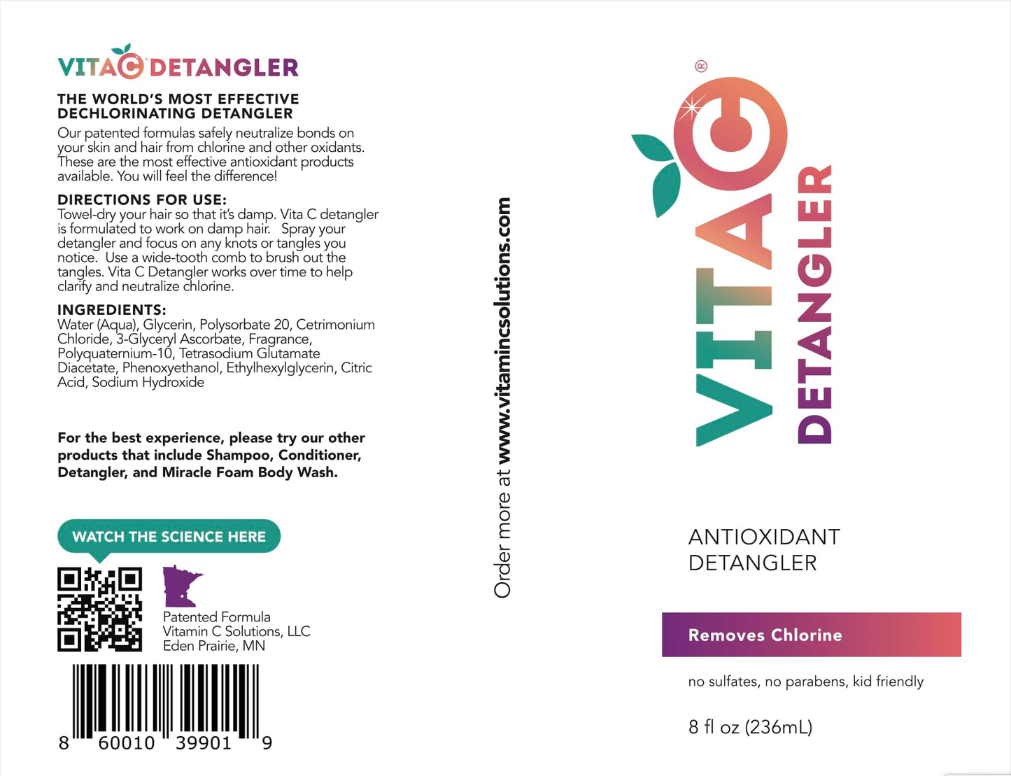 Vita C After Swim Spray 8 Fl Oz – Chlorine Remover & Hair Detangler | Vitamin C Antioxidant Formula to Condition, Soften & Refresh Hair