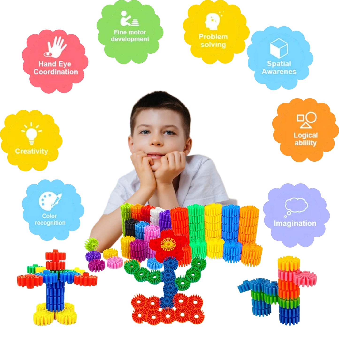KAKATIMES STEM Building Blocks for Kids – Safe Educational Gear Interlocking Construction Set to Boost Creativity & Problem-Solving