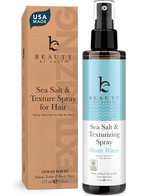 Beauty by Earth Sea Salt Spray for Textured Beach Waves & Volume - USA Made with Organic Ingredients, Texturing and Volumizing Spray for Fine Hair for Men & Women