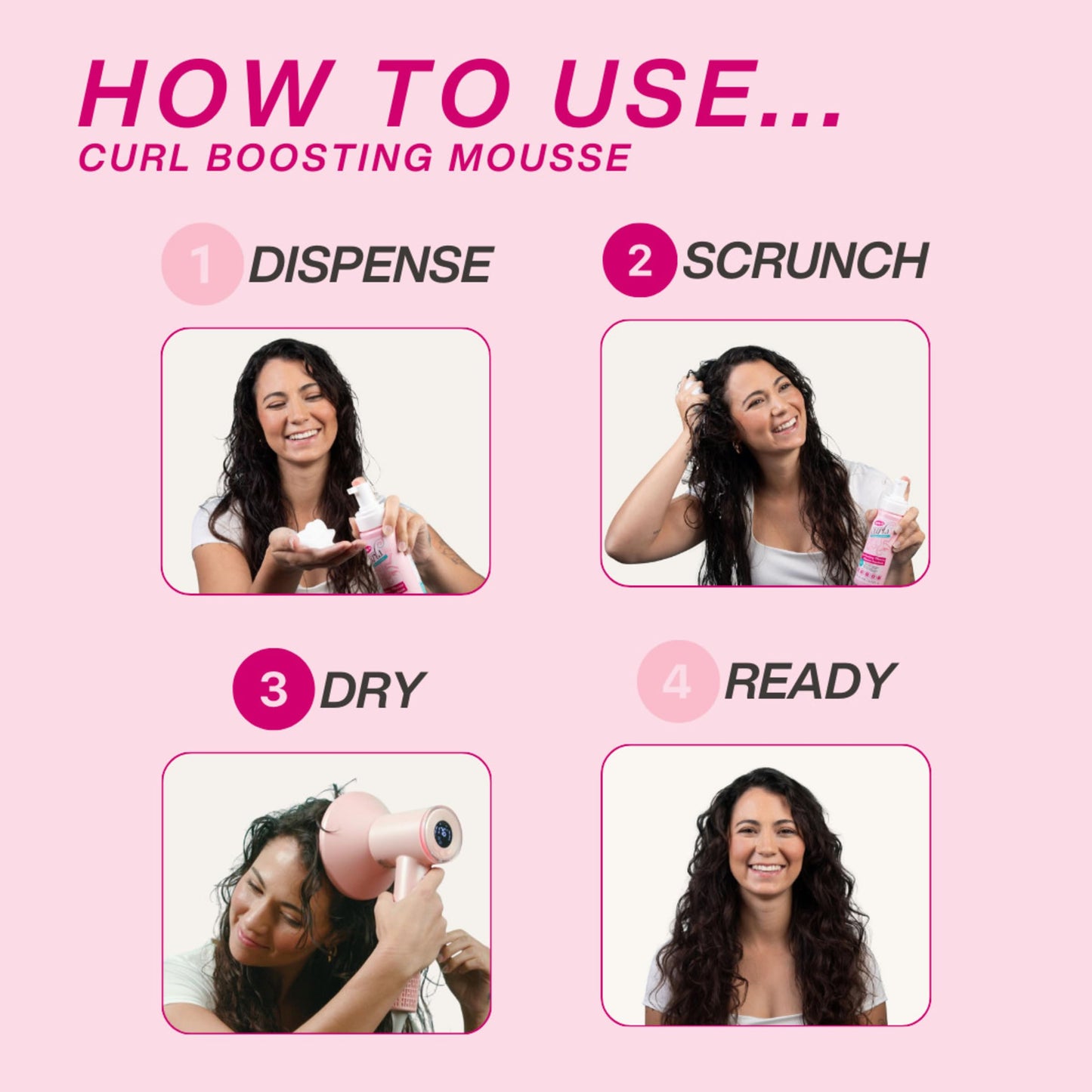 Dippity Do Girls With Curls Curl Enhancing Mousse, Light, 3-in-1 Defining Foaming Mousse for Curly Wavy Hair, Hibiscus, Olive Oil, Anti Frizz Bouncy Curls For Women, Air Dry, Alcohol Free, 6.7 Fl Oz